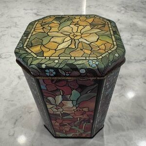 Vintage 1970s Meister Brazil Floral Octagon Tin